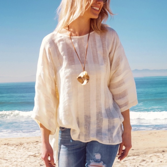 Ellettelle Tops - Ellettelle Ivory softened European linen lightweight Gianna Top One Size
